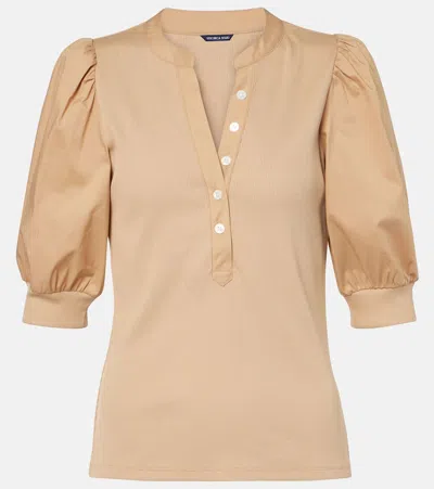 Veronica Beard Coralee Ribbed Pima Cotton-blend Jersey And Poplin Top In Khaki