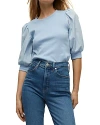 Veronica Beard Puff Sleeve Crewneck Cotton Tee In Blue