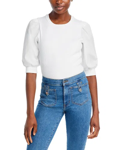 Veronica Beard Puff Sleeve Crewneck Cotton Tee In White