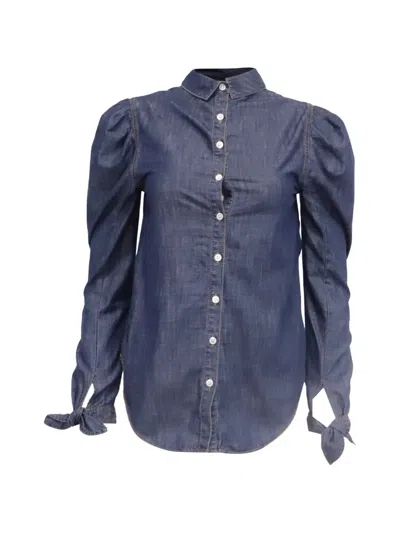 Pre-owned Veronica Beard Puff-sleeve Button-down Denim Shirt In Blue