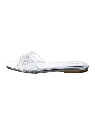 Pre-owned Veronica Beard Pvc Printed Slides In Silver