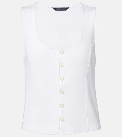 Veronica Beard Quenby Ribbed-knit Cotton-blend Top In White