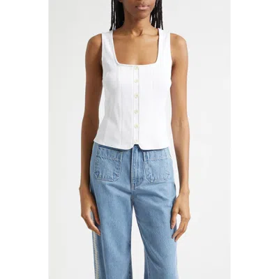 Veronica Beard Quenby Stretch Cotton Square Neck Tank In White