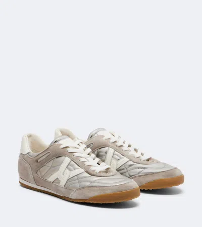 Veronica Beard Quilted Suede-trimmed Leather Sneakers In Silver