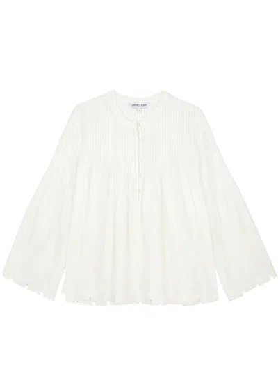 Veronica Beard Quimby Embroidered Cotton Blouse In Off White