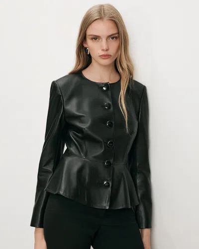 Veronica Beard Quinn Leather Peplum Jacket In Black