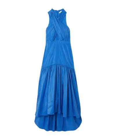 Veronica Beard Radley Tiered Taffeta Midi Dress In Blue
