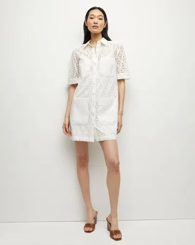 Veronica Beard Rafaela Broderie Anglaise Cotton Mini Shirt Dress In Weiss