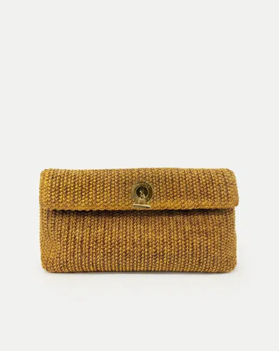Veronica Beard Raffia Anchor Clutch In Gold