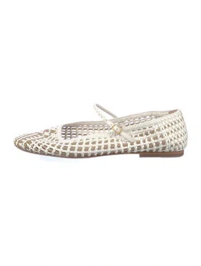 Pre-owned Veronica Beard Raffia Mary Jane Flats In White