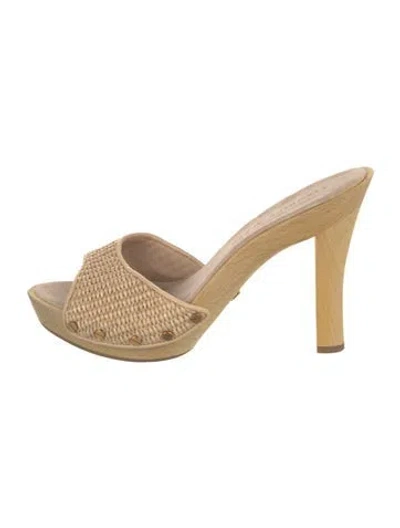 Pre-owned Veronica Beard Raffia Patterned Slides In Neutrals