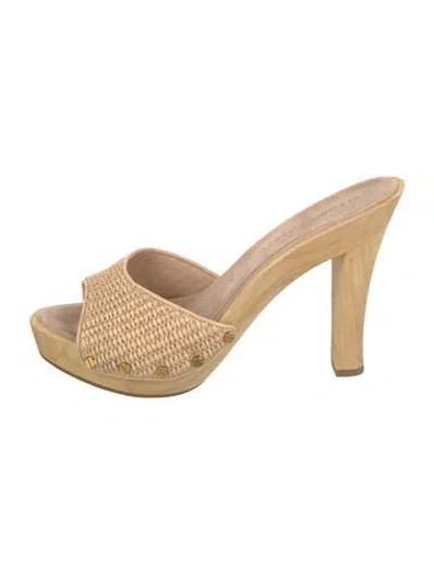 Pre-owned Veronica Beard Raffia Slides In Neutral