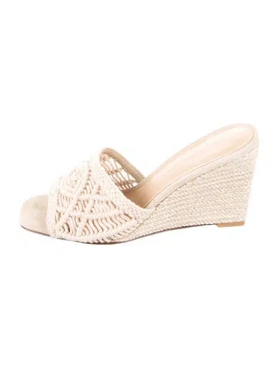 Pre-owned Veronica Beard Raffia Slides In Neutral