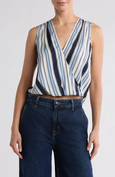 Veronica Beard Rahi Stripe Sleeveless Top In Off White/blue Stripe Print