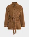 Veronica Beard Ramone Tie Waist Twill Chore Jacket In Deep Ochre