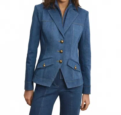 Veronica Beard Randy Single-breasted Stretch Cotton Jacket In Blue