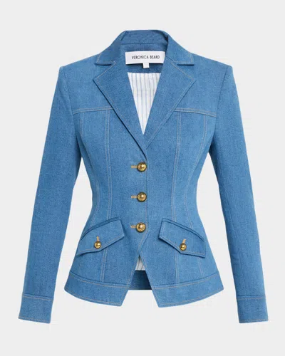 Veronica Beard Randy Single-breasted Stretch Cotton Jacket In Blue