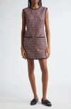 Veronica Beard Ravenna Sleeveless Metallic Cotton Tweed Minidress In Red Blaze/navy Multi