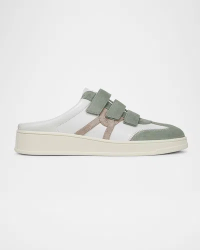Veronica Beard Reagan Leather Mule Sneakers In Lily White/sage Green Suede