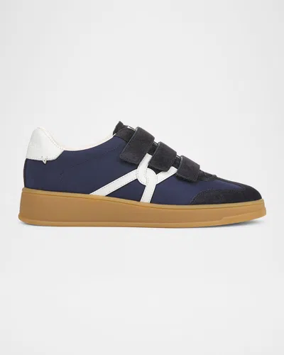 Veronica Beard Reagan Mixed Leather Triple-grip Sneakers In Deep Blue/coconut