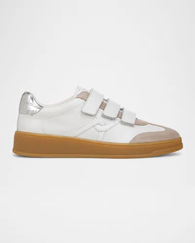 Veronica Beard Reagan Mixed Leather Triple-grip Sneakers In Lily White/silver Leather