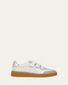 Veronica Beard Reagan Mixed Leather Triple-grip Sneakers In Lily White/silver Leather