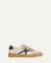 Veronica Beard Reagan Mixed Leather Triple-grip Sneakers In Sand/eclipse
