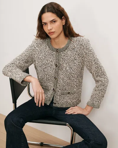 Veronica Beard Rexton Cardigan In Dove White Multi