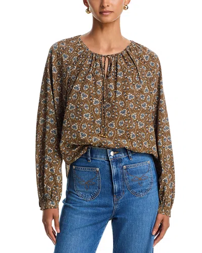 Veronica Beard Rhosen Long Sleeve Blouse In Brown