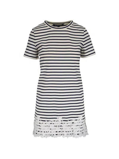 Veronica Beard Rhue Striped Lace-detail Mini Dress In White