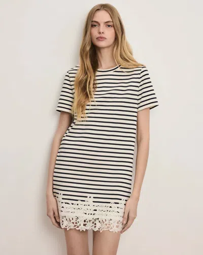 Veronica Beard Rhue Striped Lace-hem Mini Dress In Dove White Navy Stripe In Multi