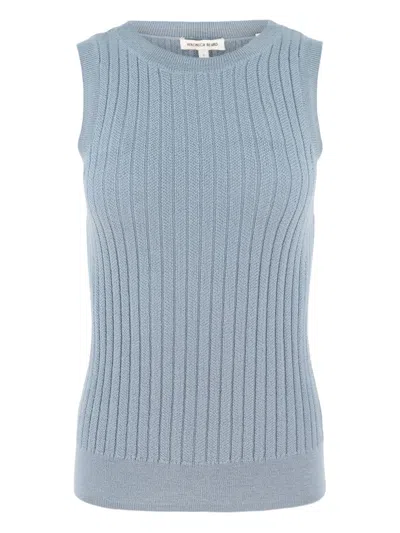 Veronica Beard Ribbed Sleeveless Tank Top In Blue