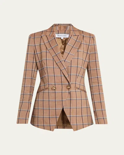 Veronica Beard Rickie Plaid Dickey Jacket In Brown