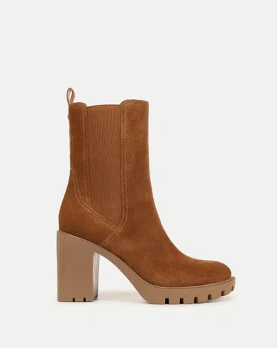 Veronica Beard Riley Suede Block-heel Chelsea Booties In Caramel