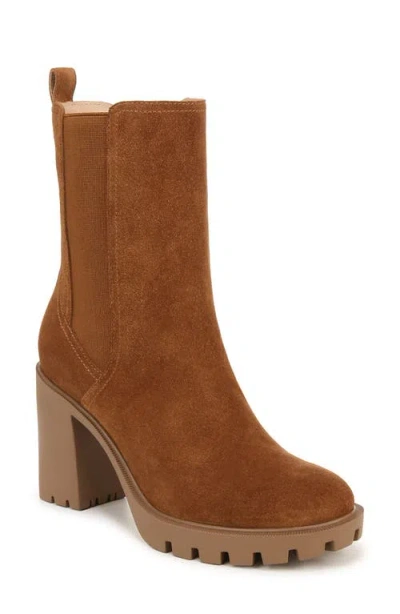 Veronica Beard Riley Suede Block-heel Chelsea Booties In Caramel