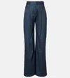 Veronica Beard Rimini Pinstripe Linen Blend Wide Leg Pants In Green