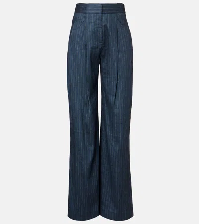 Veronica Beard Rimini Linen-blend Wide-leg Pants In Blue