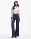 Veronica Beard Rimini Pinstripe Linen Blend Wide Leg Pants In Blue