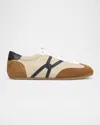 Veronica Beard Riviera Mixed Leather Slim Trainer Sneakers In Brown