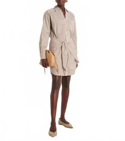 Veronica Beard Roanoke Tie-detailed Striped Cotton-blend Poplin Mini Shirt Dress In Braun