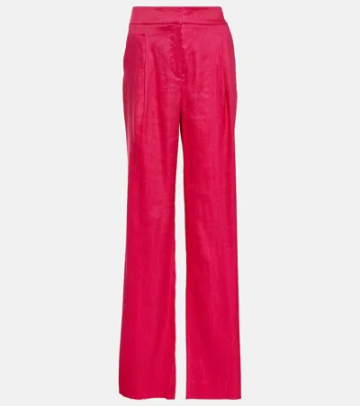 Veronica Beard Robinne Pleated Linen-blend Wide-leg Pants In Pink