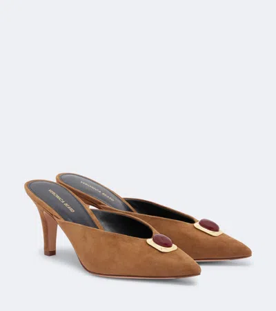 Veronica Beard Rochelle Embellished Suede Mules In Brown