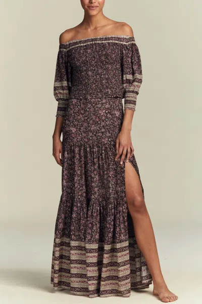 Veronica Beard Rosalinda Off The Shoulder Top In Dark Plum Multi In Brown