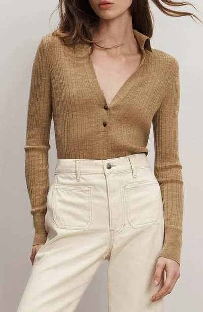 Veronica Beard Rouni Johnny Collar Wool Sweater In Brown