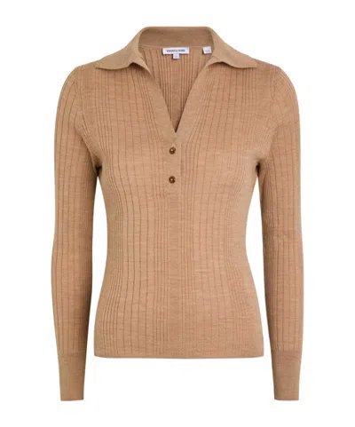 Veronica Beard Rouni Ribbed Merino-wool Top In Nude
