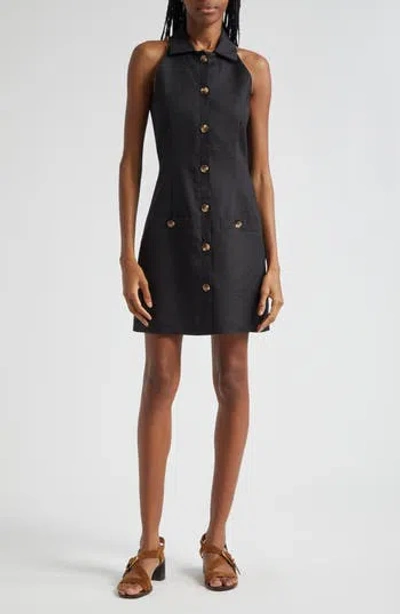 Veronica Beard Roxanne Linen Blend Button-up Minidress In Black