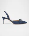 Veronica Beard Roxy Slingback Pointed Toe Pump In Mountain Blue Denim