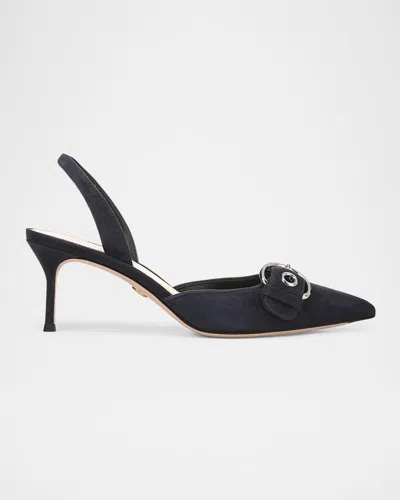 Veronica Beard Roxy Suede Buckle Slingback Pumps In Eclipse Navy Suede