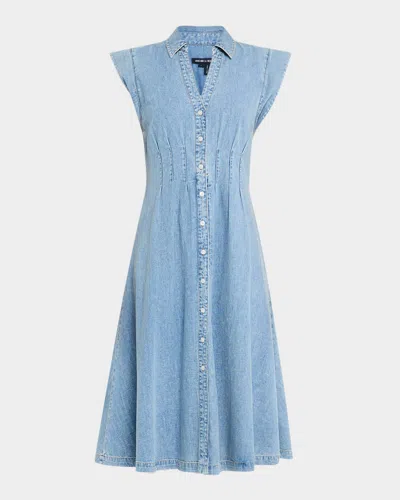 Veronica Beard Ruben Pintuck Waist Sleeveless Denim Dress In Pebble Stone
