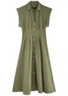 Veronica Beard Ruben Pintucked Cotton Midi Dress In Green